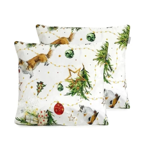 Świąteczne aksamitne poszewki na poduszki Naf Naf Puppies Xmas 45x45(2) cm wielokolorowe