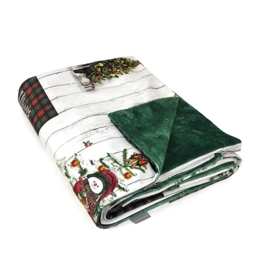 Naf Naf Holly Jolly Christmas plaid velvet blanket multicolor